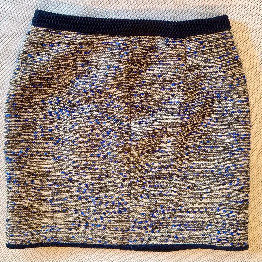J. CREW Navy Tweed Skirt w Gold Zipper Front Slit